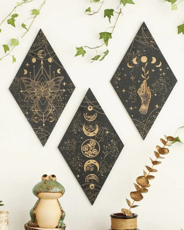 Moon Phase Wall Decor in black wood for witchy room