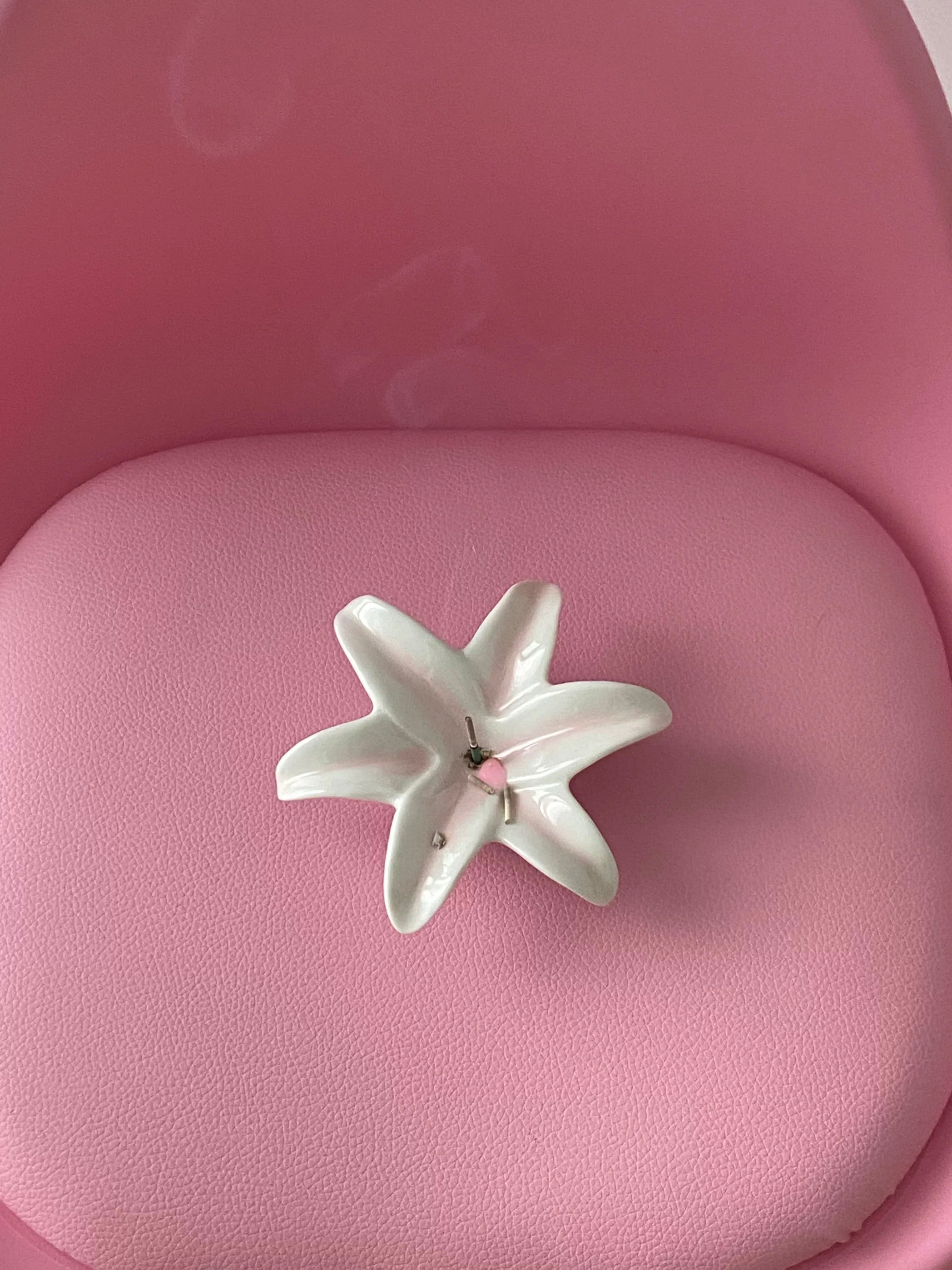 White star-shaped object on a pink surface