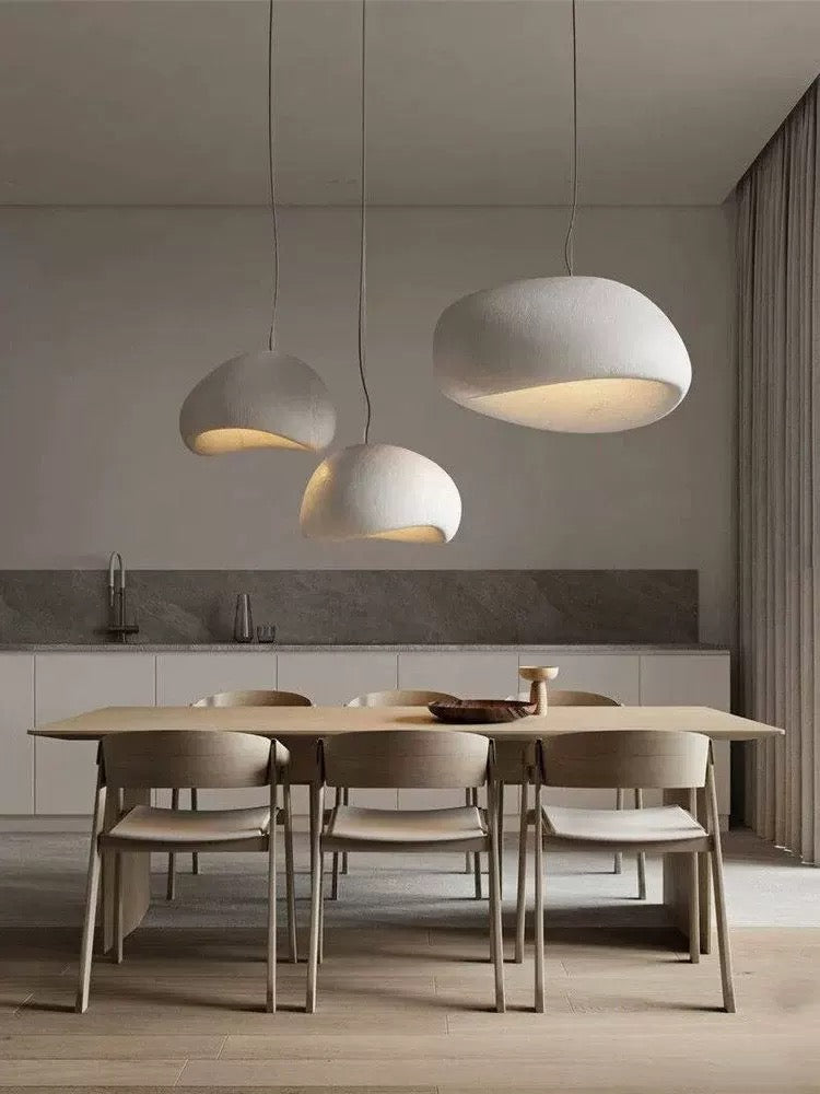 Designer Wabi Sabi lamp as artful ceiling feature