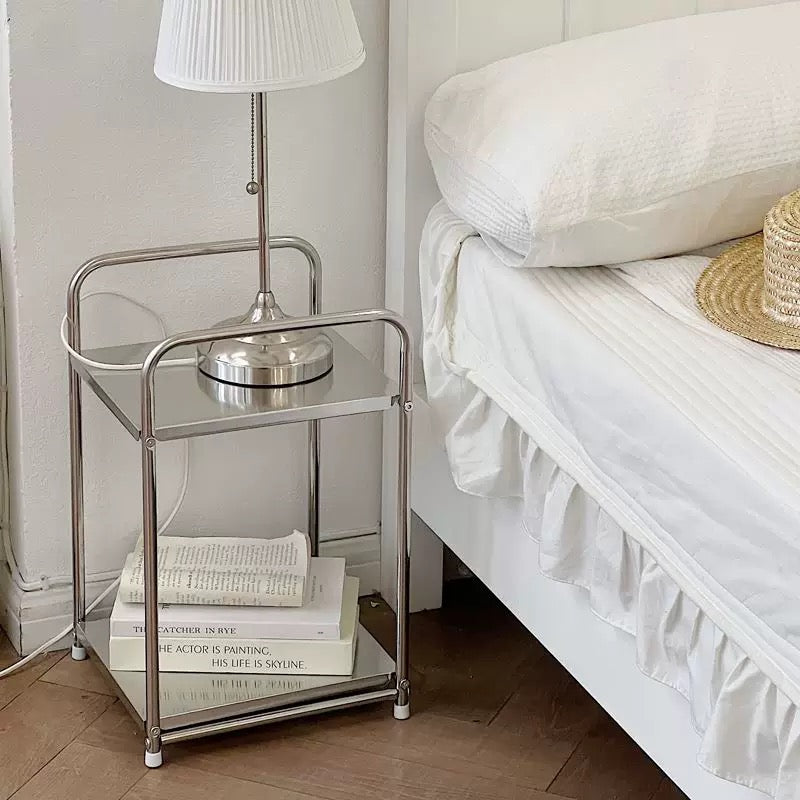 Retro stainless steel side table in living room