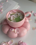 Macaroon series yellow ceramic mug set with creative sunflower plate. Ideal for coffee, milk, or tea moments.