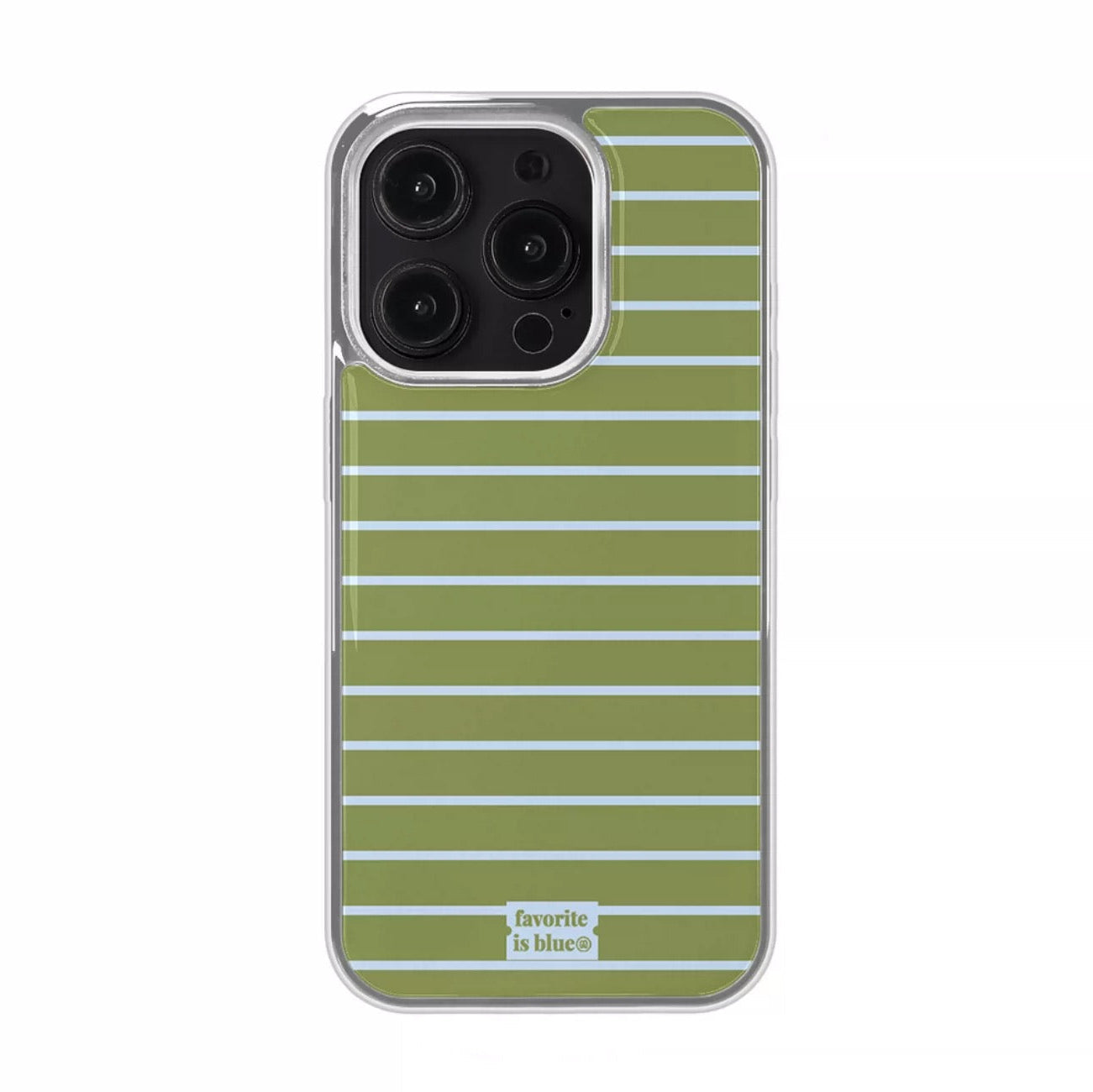 Phone case with green and white striped pattern on a white background