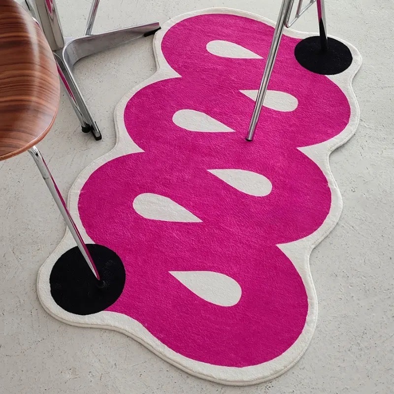 Pink abstract art rug with soft velvet surface for living room