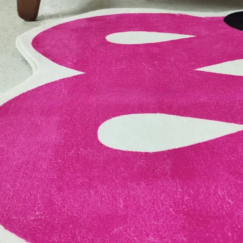 Large pink abstract rug for elegant living room design