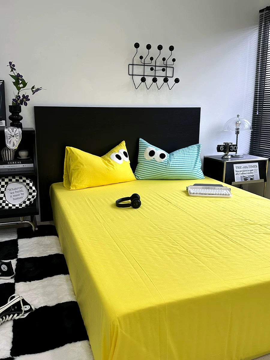 Cute aesthetic bedding set with pink and green tones
