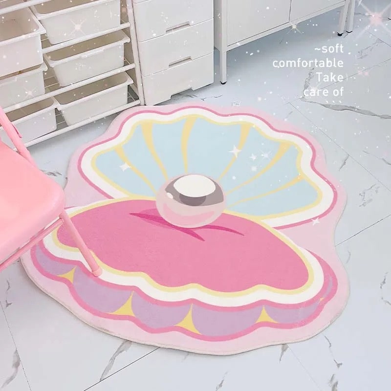 Soft Shell Rug for Mermaidcore Decor – Pink Pearl Carpet for Bedroom