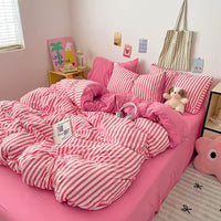 Pink Striped Duvet Cover Set