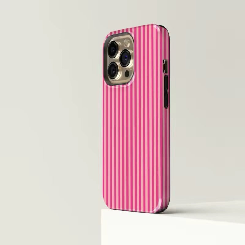 Pink striped aesthetic phone case for iPhone 16, 15, 14 Pro Max