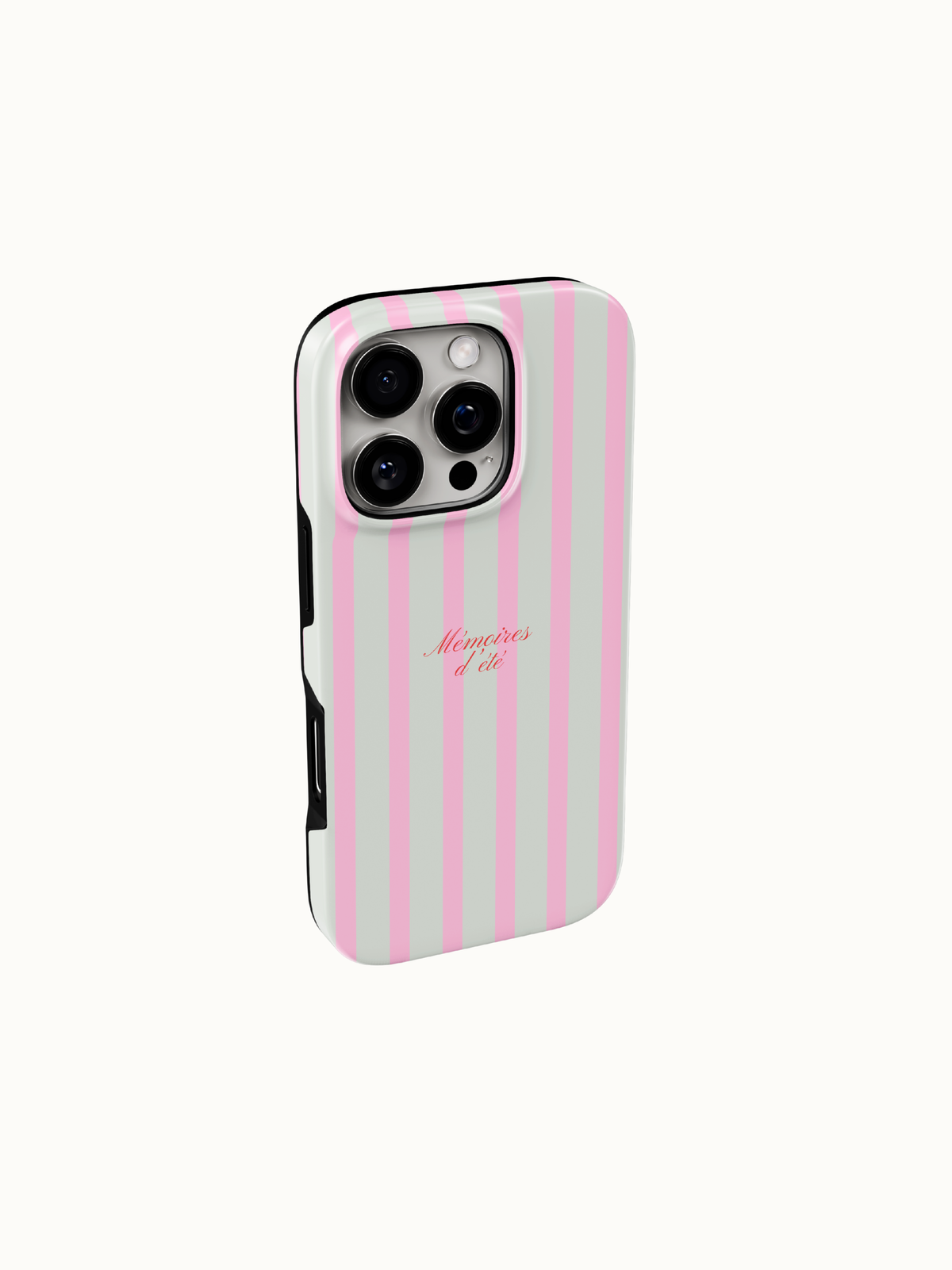 Pink striped phone case back view with camera cutout, fits iPhone 11 to 17, preppy aesthetic pink iPhone case, The Feelz