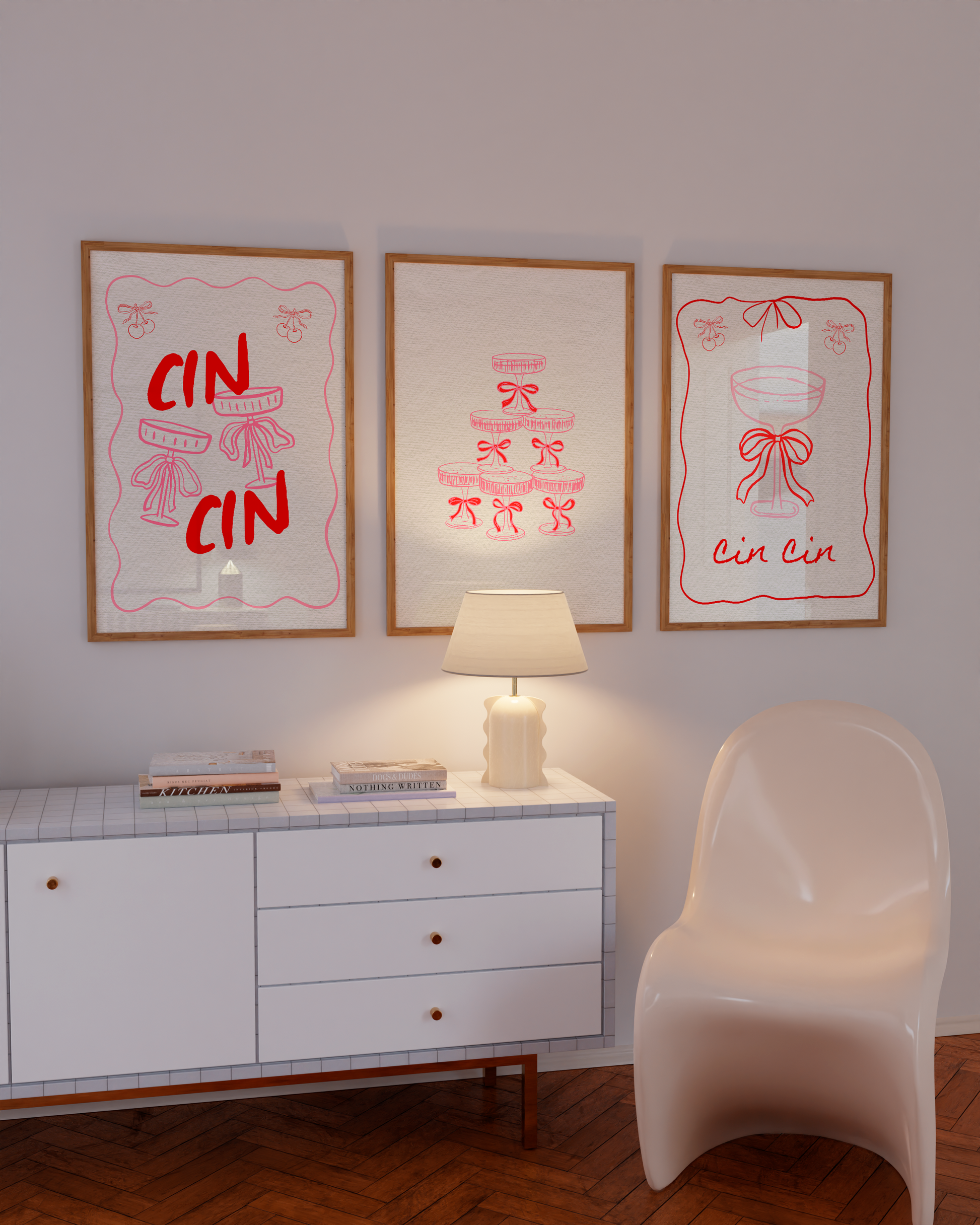 Italian cocktail printable with red typography and cherry details, great for dopamine decor