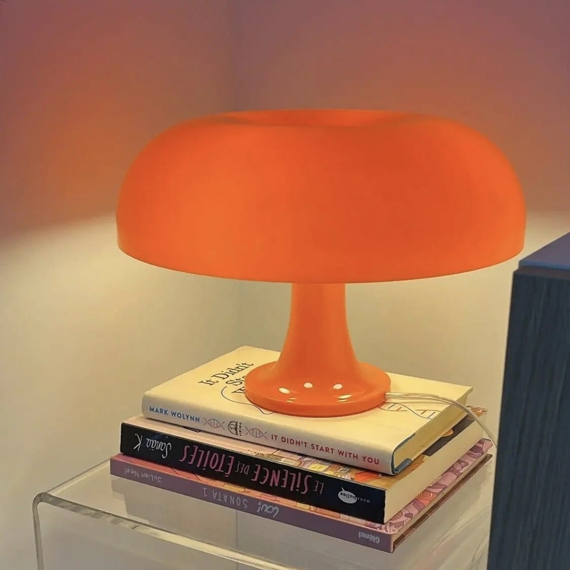 Mid-century modern orange mushroom bedside lamp