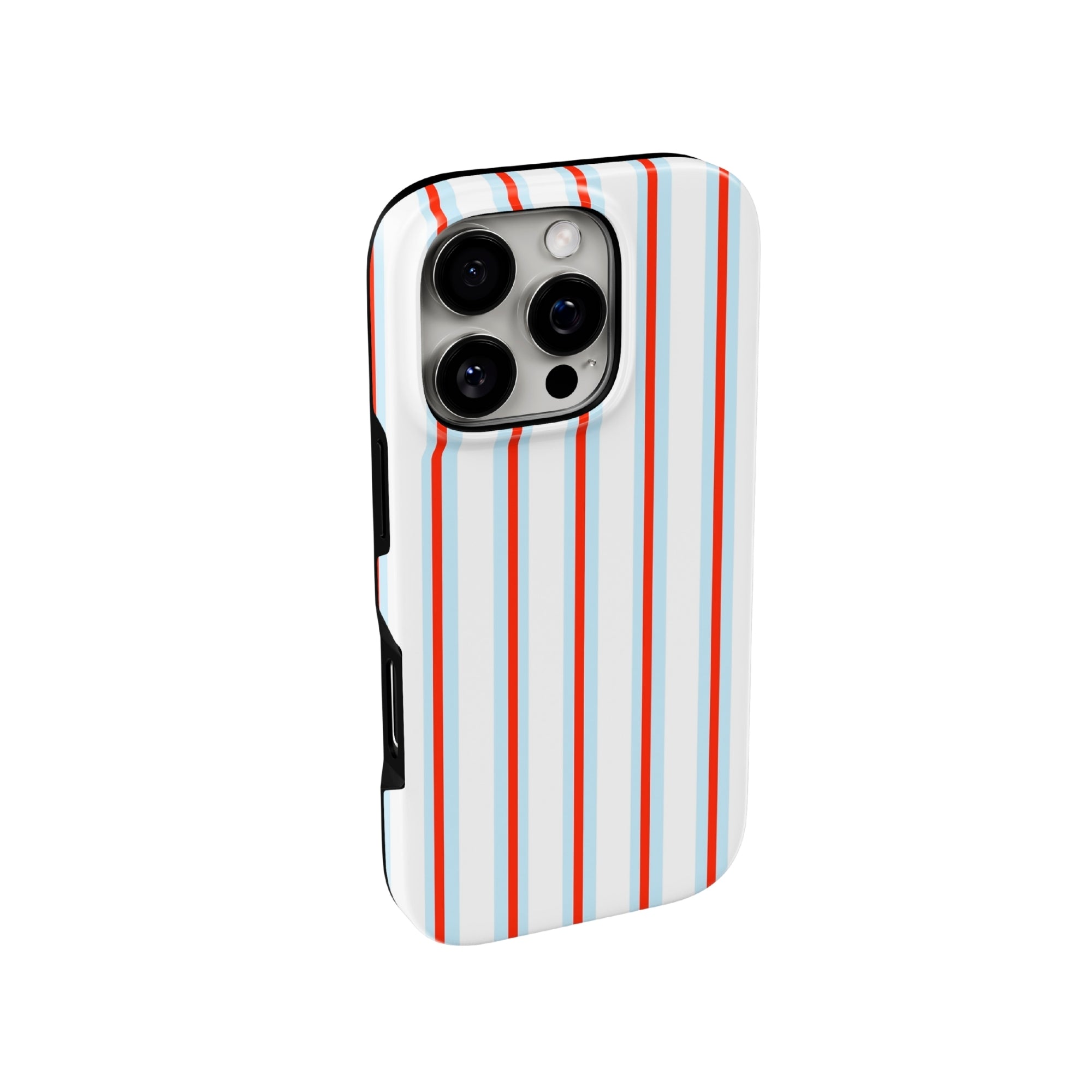 Phone case with red and blue stripes on a white background