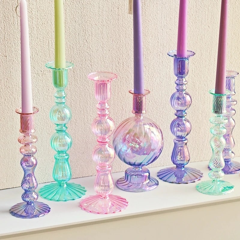 Romantic Purple Glass Candleholder – Modern Tabletop Accent for Weddings and Dining