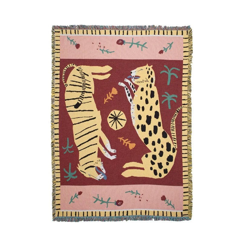 Fringed Boho Tiger Throw Blanket