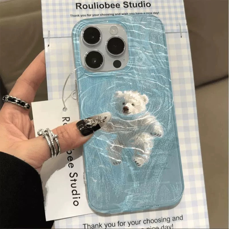 Shock-proof Swimming Bear phone case for iPhone 16 Pro Max