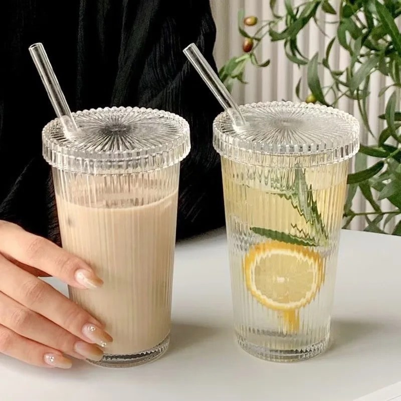 Elegant striped glass cup for juice and beverage