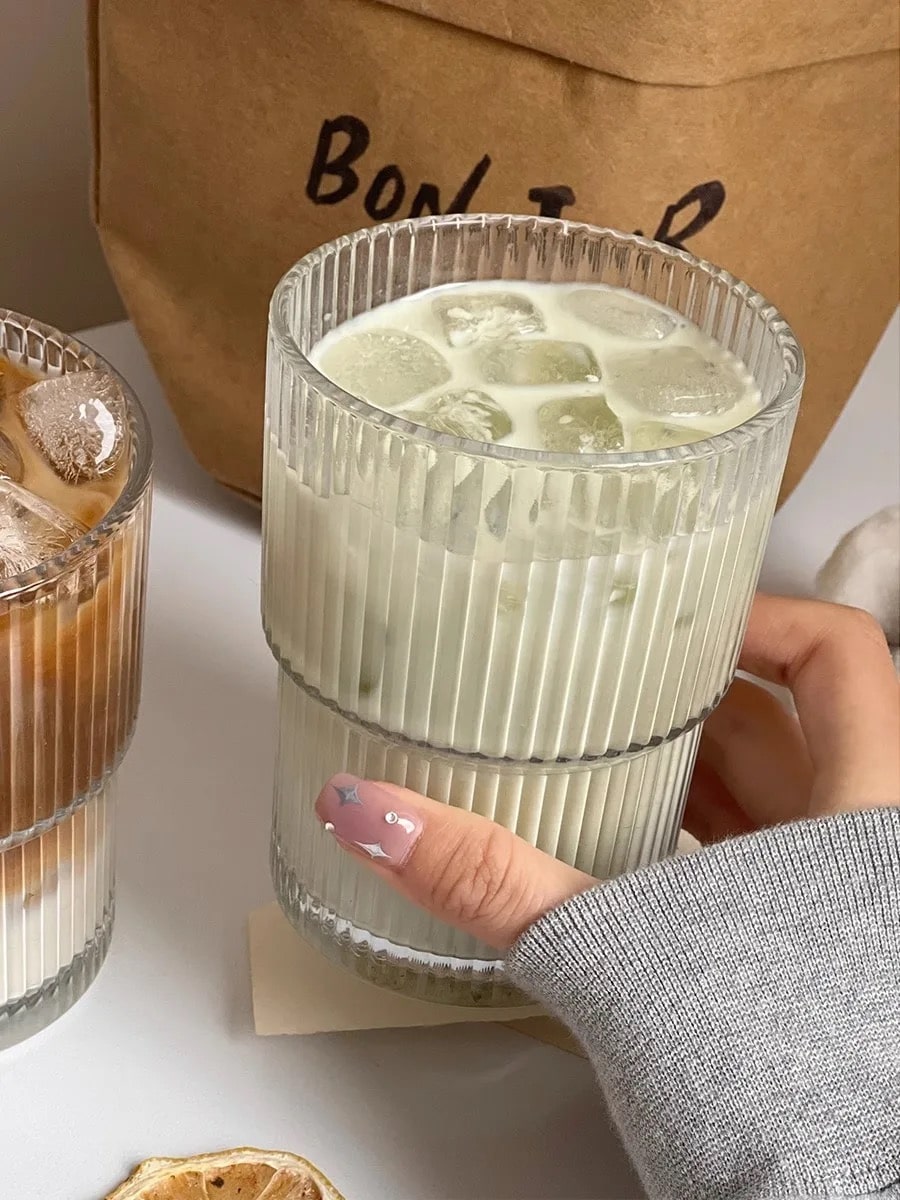Striped Vintage Coffee Glass Cup – Perfect for Iced Coffee and Tea