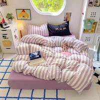 Purple Striped Cotton Bedding Set