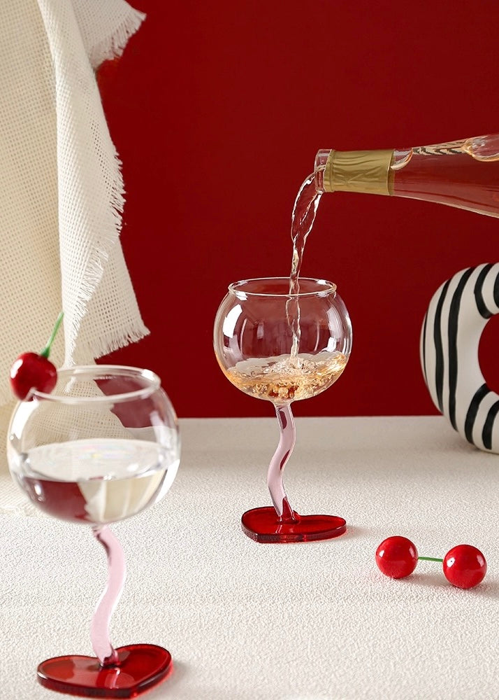 Heart base wine glass goblet with clear bowl perfect for white red wine
