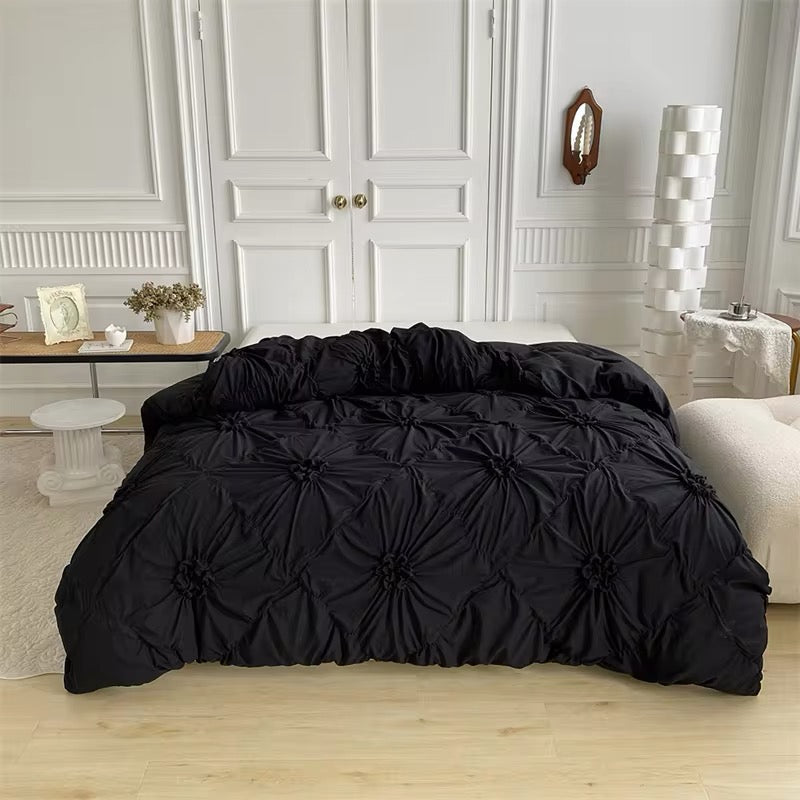 Retro Coquette Queen Bedding Set with Pleated Duvet Cover