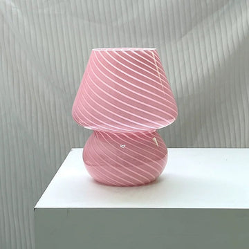 Vintage Murano glass mushroom desk lamp with striped LED light, perfect for coquette room decor and soft girl bedroom aesthetics.