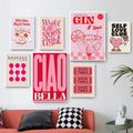Vintage pink cartoon canvas poster featuring whimsical illustrations in soft hues