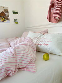 Pastel Pink & Blue Striped Duvet Cover Set