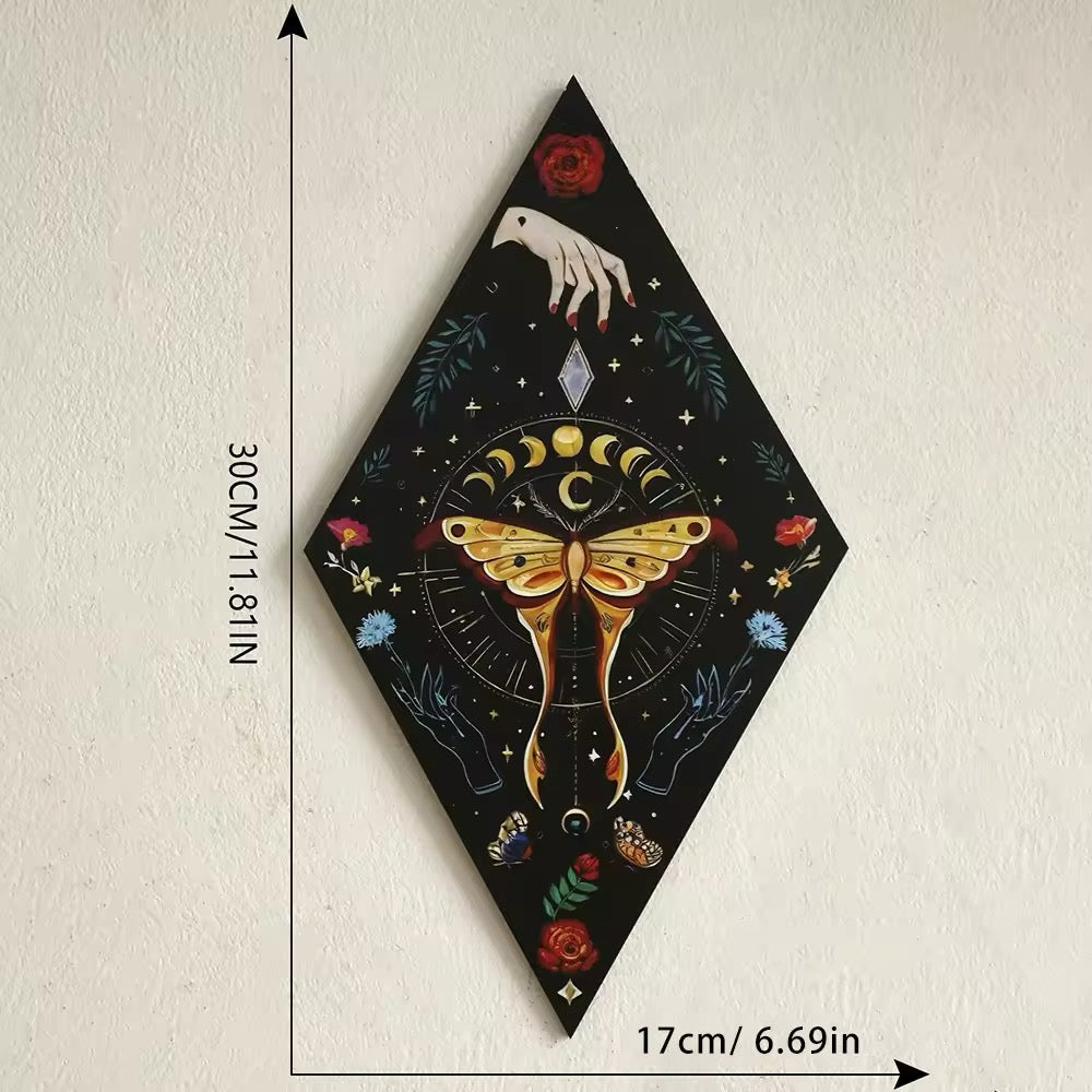 Boho gothic wooden plaque for bedroom wall decor
