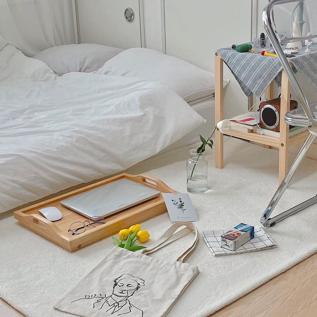 Multi-purpose wood bed table for laptop and meals
