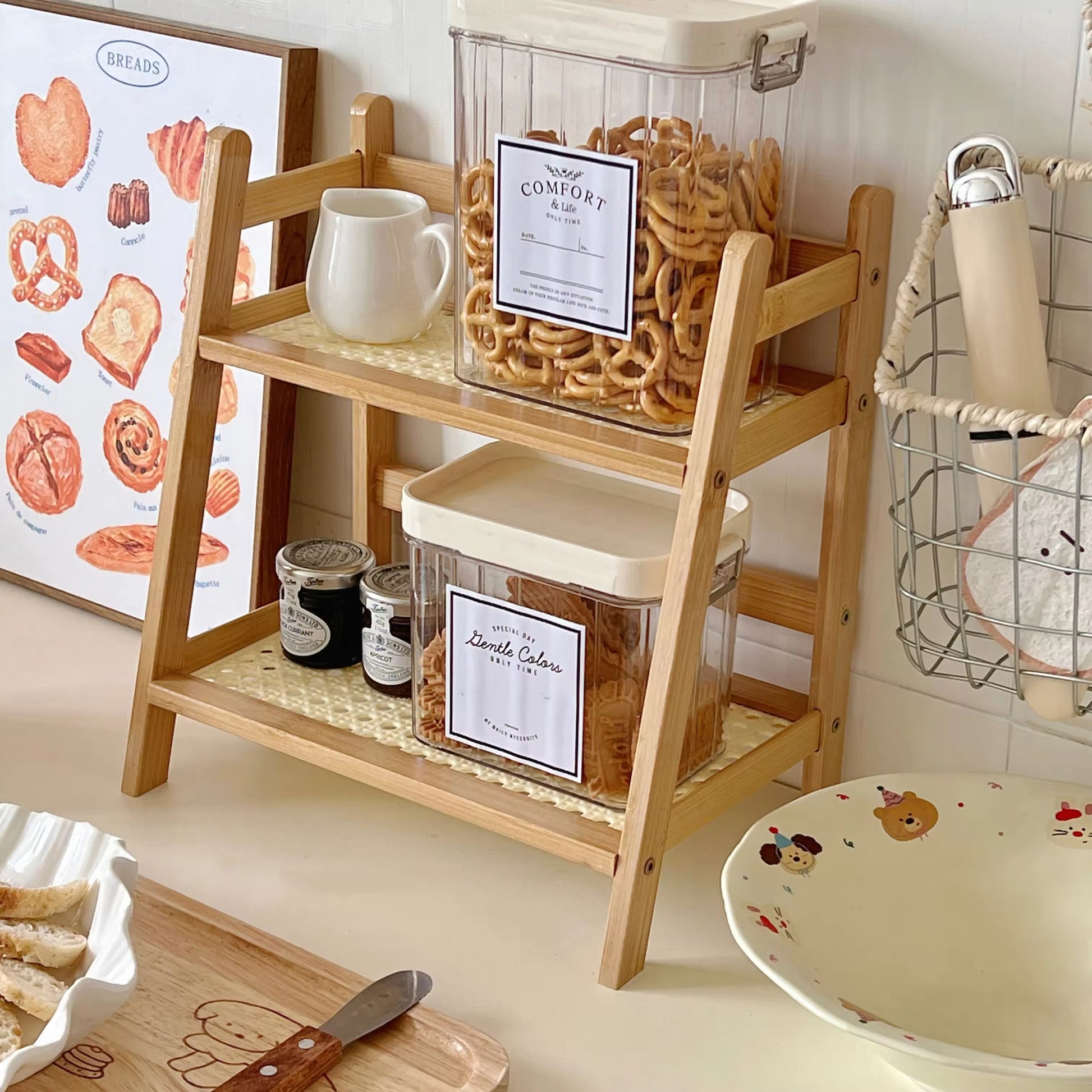 Wooden vanity shelf for countertop organization
