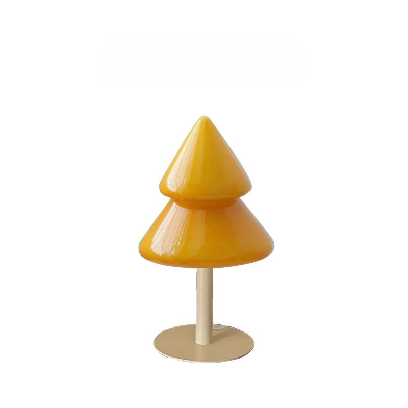 Yellow Christmas tree lamp with wood-tone base